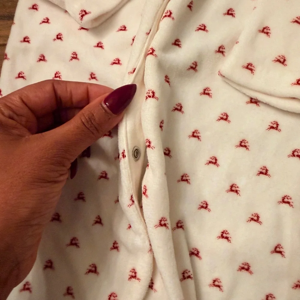 Ralph Lauren Baby 9M Reindeer Velour Footed Sleeper Cream Red Peter Pan Collar